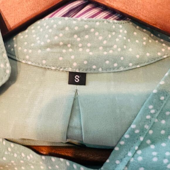 Tiered Dress Polka Dot V Neck Long Sleeve Mint Green - S - Picture 6 of 7